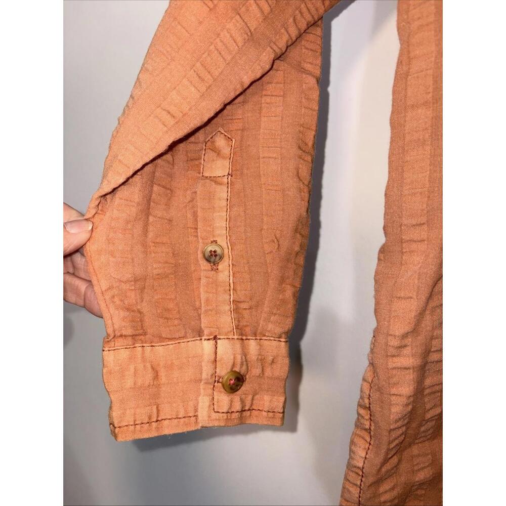 Anthropologie Pilcro Tunic Top Seersucker Button Down Kurti Dark Orange‎ Boho S - Picture 6 of 15